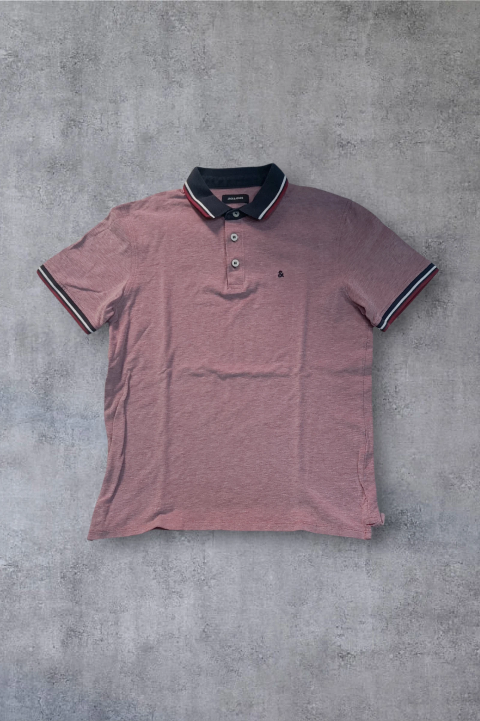 | Polo Jack & Jones Hombre | Color Rosa Jaspeado | Cuello Tipping Marino Vintage | Talla M |